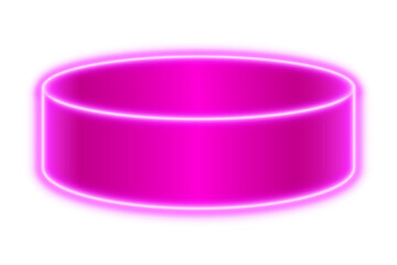 Bright purple pink glowing round podium with modern 3d pedestal stage and cylinder platform for product presentation on transparent background