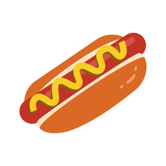 A simple flat design illustration of a hot dog with mustard on top. Clean, minimal, and colorful vector style suitable for food icons, menus, stickers, posters, and digital content.