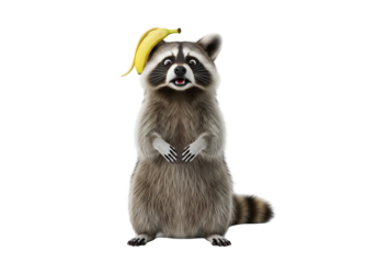 Surprised Cartoon Raccoon with Banana on Head