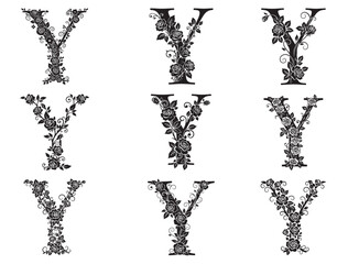 DECORATIVE FLORAL LETTER Y SILHOUETTE