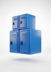 Blue Lockers Stacked - A 3D Rendering for Storage and Organization.