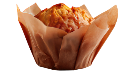 Delicious homemade chocolate chip muffin on a white background, isolated fresh baked pastry dessert snack