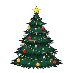 Decorated Christmas Tree and Festive Holiday Wreath &ndash; Winter Seasonal Decoration