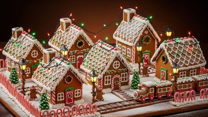 A Whimsical Gingerbread Village Under Twinkling Lights