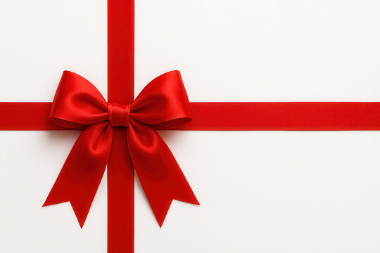 Fiocco rosso con nastro incrociato su sfondo chiaro in stile regalo festivo. Generative AI