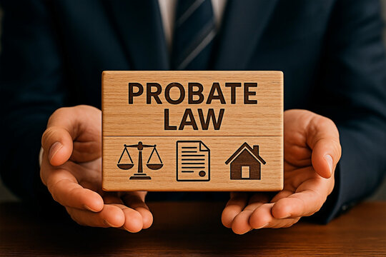 Hands Holding a Wooden Block with Probate Law written for the concept of legal and property. - Powered by Adobe