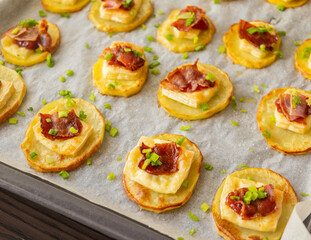 Potato Patty Appetizer with Brie, Cranberry Jam, and Bacon – Holiday Finger Food