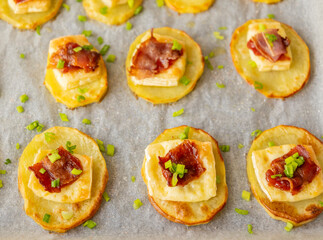 Potato Patty Appetizer with Brie, Cranberry Jam, and Bacon – Holiday Finger Food