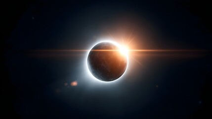 Obraz premium Dramatic view of a planet obscuring a brilliant sun with intense light rays and optical flares illuminating the dark expanse of outer space