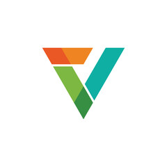 Vibrant abstract letter V logo design featuring colorful interlocking geometric shapes. Symbolizes versatility, modern vision, and dynamic progress for brand identity