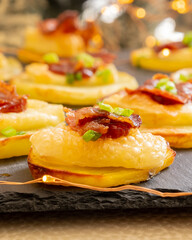 Potato Patty Appetizer with Brie, Cranberry Jam, and Bacon – Holiday Finger Food