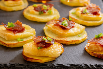 Potato Patty Appetizer with Brie, Cranberry Jam, and Bacon – Holiday Finger Food