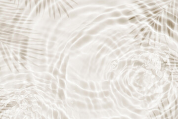 Water Background.Summer Pool and Waves Splash with Abstract Pattern Texture in Cloud dancer colour tone 2026. Poolside with Palm leaves Shadow and Light effect on Water Circle Surface with Ripples	
