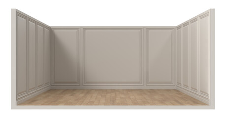 Empty room with classic wall paneling and hardwood floor