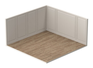 Fototapeta premium Empty room corner with wood floor and decorative wall panels