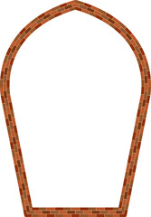 Pointed Horseshoe Arch window door brick brickwork brown border picture frame vintage retro antique handcraft framework architecture decorative element isolated background 