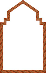 Triangular Arch window door brick brickwork brown border picture frame vintage retro antique handcraft framework architecture decorative element isolated background 