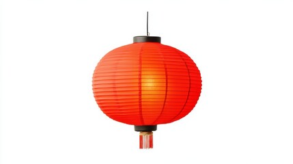 Fototapeta premium vibrant red paper lantern, round in shape, hanging with a warm glow, often associated with Asian culture and festive celebrations.