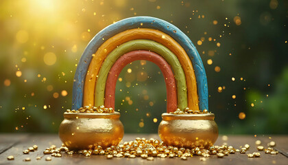 Rainbow Arch with Pots of Gold Coins