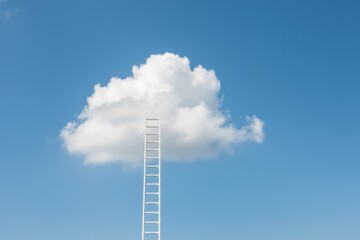 Ladder reaching into a single fluffy cloud