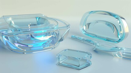 Abstract composition of transparent, geometric, crystal-like structures