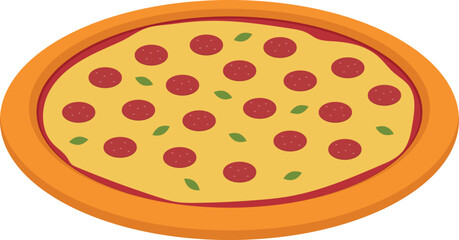Pepperoni Pizza with Basil Flat Illustration. Clean Icon Design Element on Isolated White Background