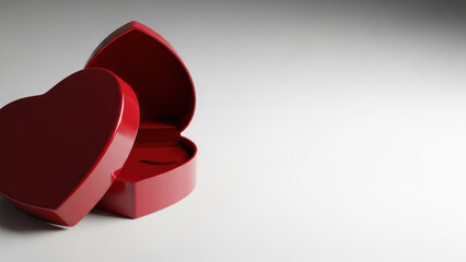 Close-up of a vibrant open red heart gift box on a soft, clean white background, love concept.