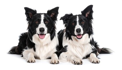 Two border collies laying side-by-side