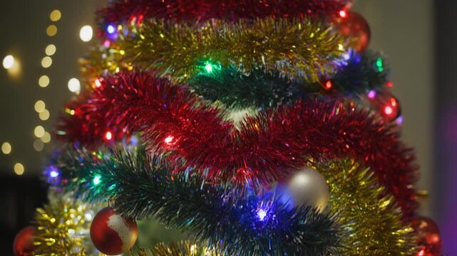 christmas tree decorations with colorful glowing lights