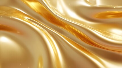 Luxurious abstract background featuring fluid golden material with gentle waves soft light reflections and subtle sparkling particles conveying elegance and opulence