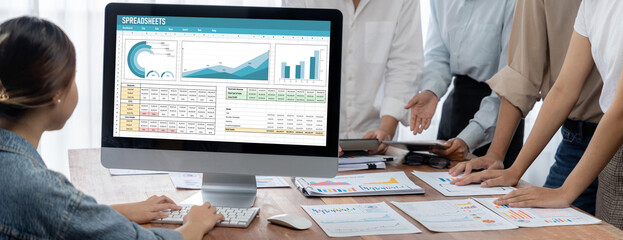 Spreadsheet document information financial startup concept. data and graphs in spreadsheet documents for online analysis project dashboard accounting digital brisk
