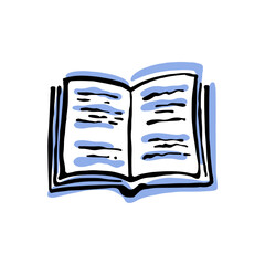Hand-drawn open book icon in a minimal ink-and-color style, created for branding, packaging, editorial layouts, cozy scenes and modern graphic design.