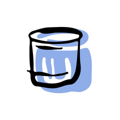 Hand-drawn glass cup icon in a minimal ink-and-color style, created for branding, packaging, editorial layouts, cozy scenes and modern graphic design.