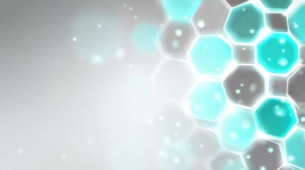 Abstract digital illustration with glowing cyan and gray honeycomb pattern on gradient background
