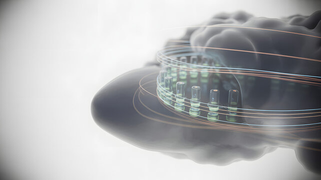 Cloud Computing Abstract representation of a cloud with circular elements, conveying a sense of technology and innovation.