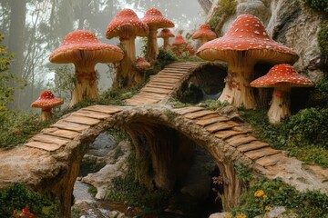 Obraz premium Enchanting mushroom landscape fantasy forest photography magical environment close-up view whimsical nature
