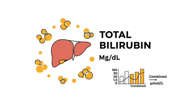 Total Bilirubin Test and Liver Health Monitoring Illustration. Jaundice and Hepatology Concept.