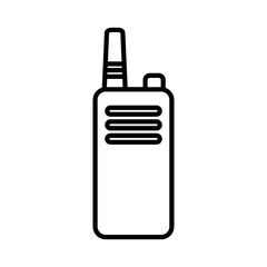 Obraz premium Walkie talkie vector icon. Portable radio communication device with antenna, ideal for emergency, outdoor, or security applications. Black silhouette isolated on white background. vector illustration