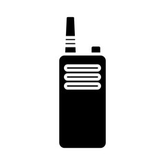 Walkie talkie vector icon. Portable radio communication device with antenna, ideal for emergency, outdoor, or security applications. Black silhouette isolated on white background. vector illustration