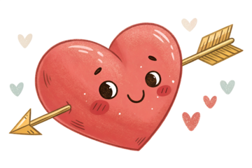 Playful red heart with golden arrow — cute and friendly Valentine illustration.