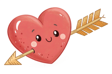 Playful red heart with golden arrow — cute and friendly Valentine illustration.