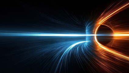 Abstract digital artwork features a celestial object with radiating light beams and a vortex