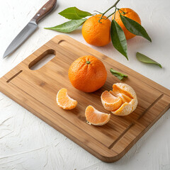 high angle view of orange fruit on cutting board