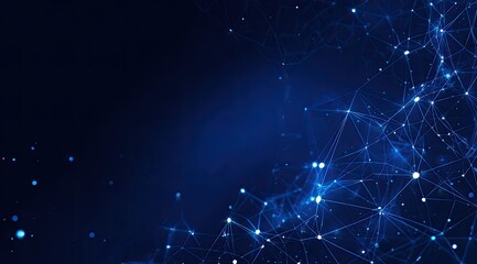 Digital abstract with illuminated points and connecting lines over a dark blue background