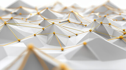 Geometric mountain scene with sharp peaks and golden connections, creating modern and abstract visual expression