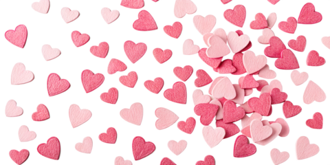 Scattered pink hearts confetti for banners, posters and Valentine’s greetings.