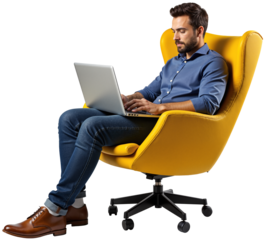 Remote Worker on Transparent Background – Person with Laptop in Casual Attire for Business and Freelance Marketing