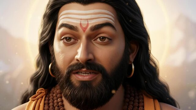 A close-up of a wise sage with a calm spiritual expression, radiating serenity, wisdom, and inner peace.