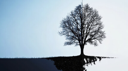 Striking silhouette of tree against gradient sky, symbolizing nature resilience and beauty