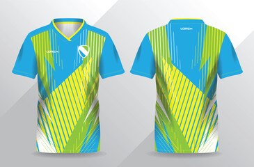 abstract blue green and yellow sport jersey for football and soccer shirt template